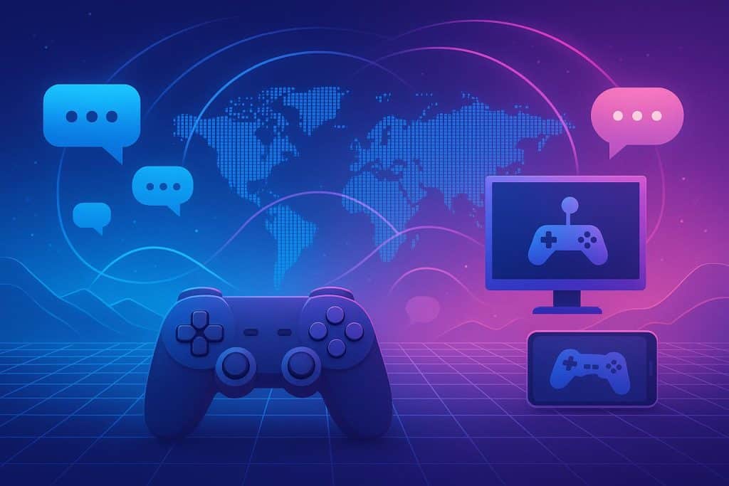 Virtual avatars connecting in a futuristic online gaming environment, symbolizing digital interaction