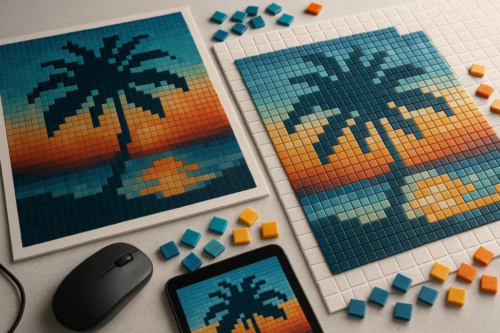 Vibrant custom mosaic artwork illustrating advanced digital design and tile arrangement techniques