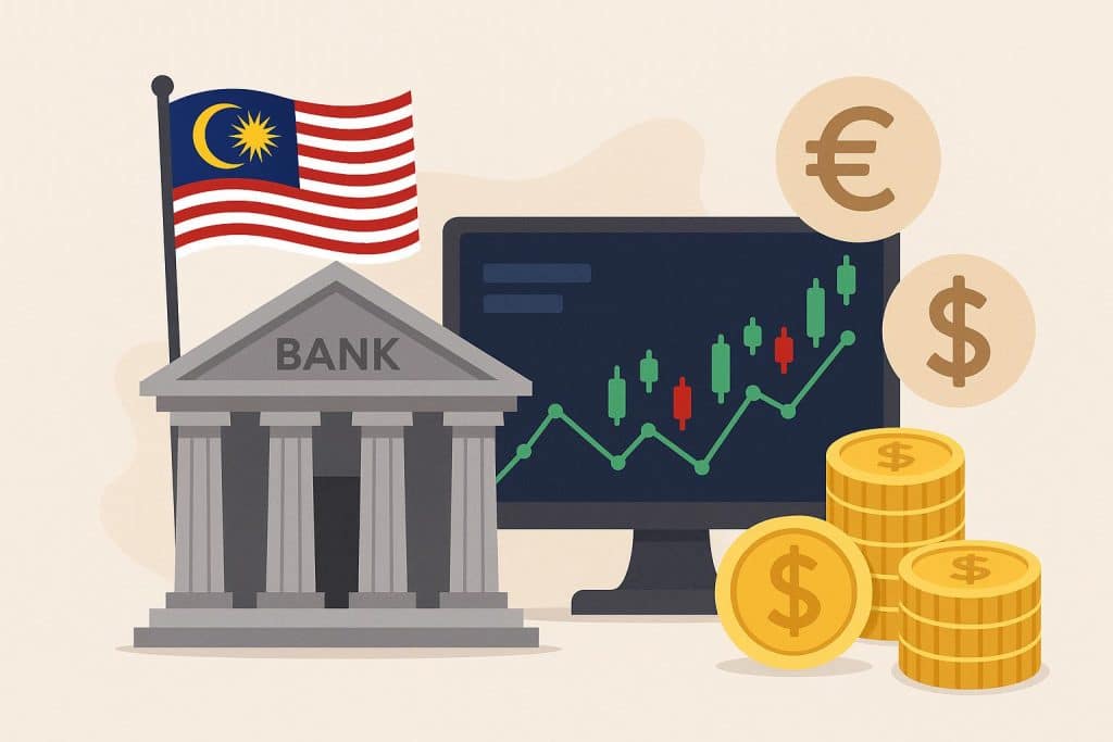 Forex broker platform interface displaying currency exchange rates for traders in Malaysia