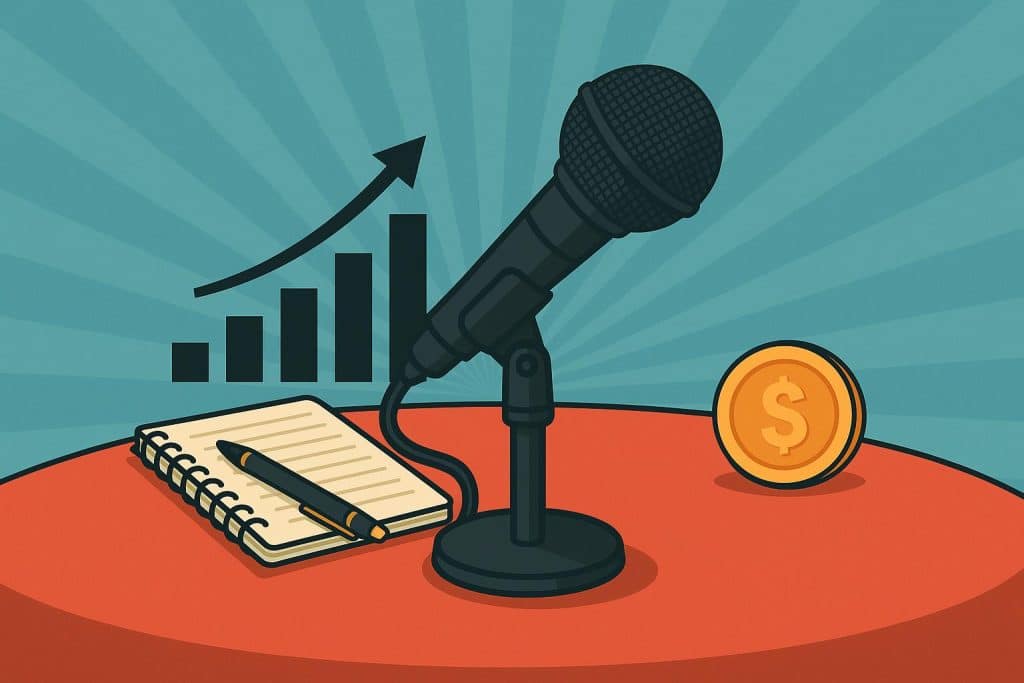 Microphone on stage with spotlight, symbolizing professional public speaking opportunities