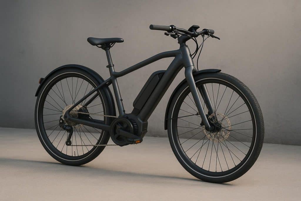 Modern e-bike showcasing battery, motor, and durable frame for quality feature highlights