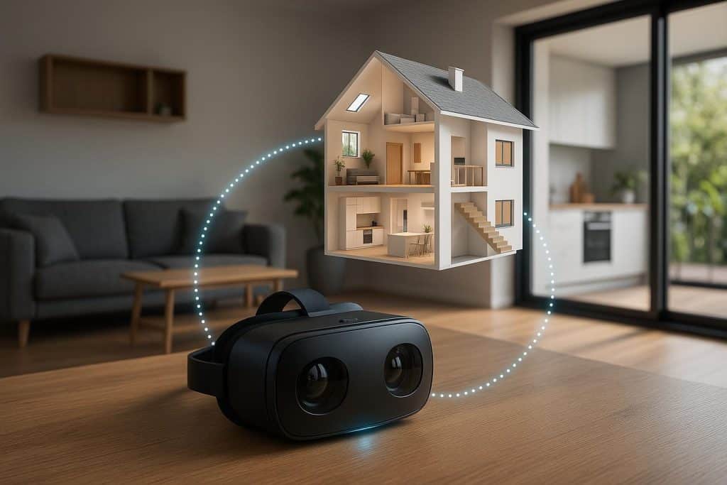 Virtual reality home walkthrough showcasing modern interior design and architectural layout