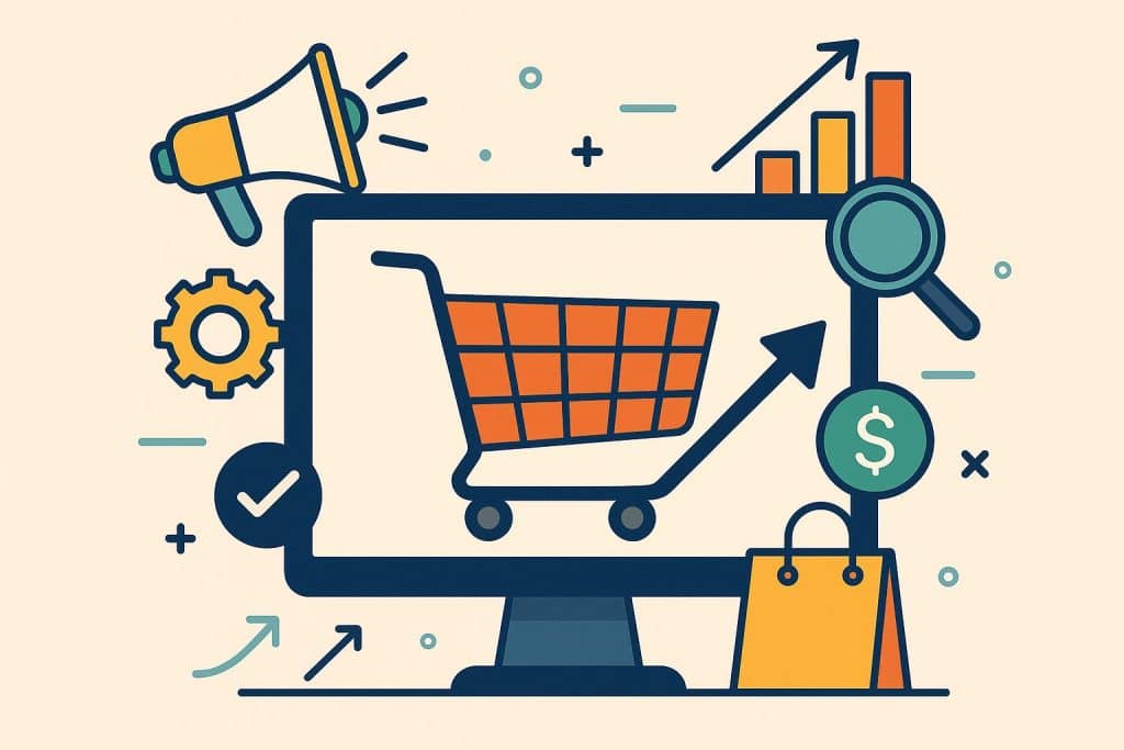 Digital marketing tools boosting e-commerce sales growth with data-driven strategy visuals