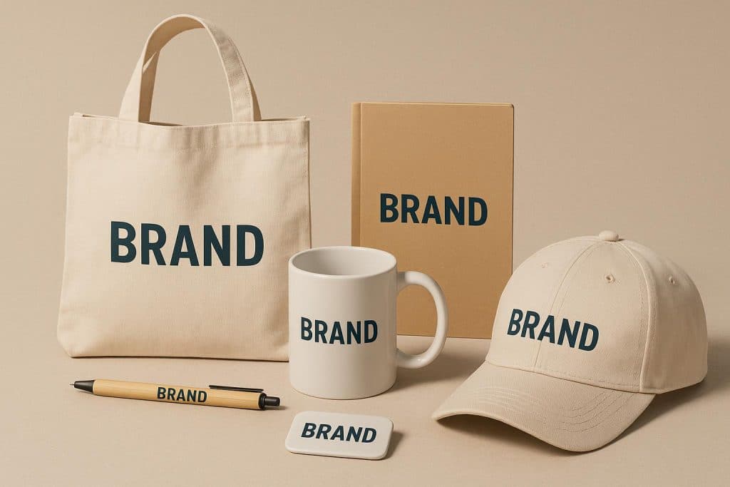 Custom branded merchandise with logos, affordable promotional products, low minimum order quantity