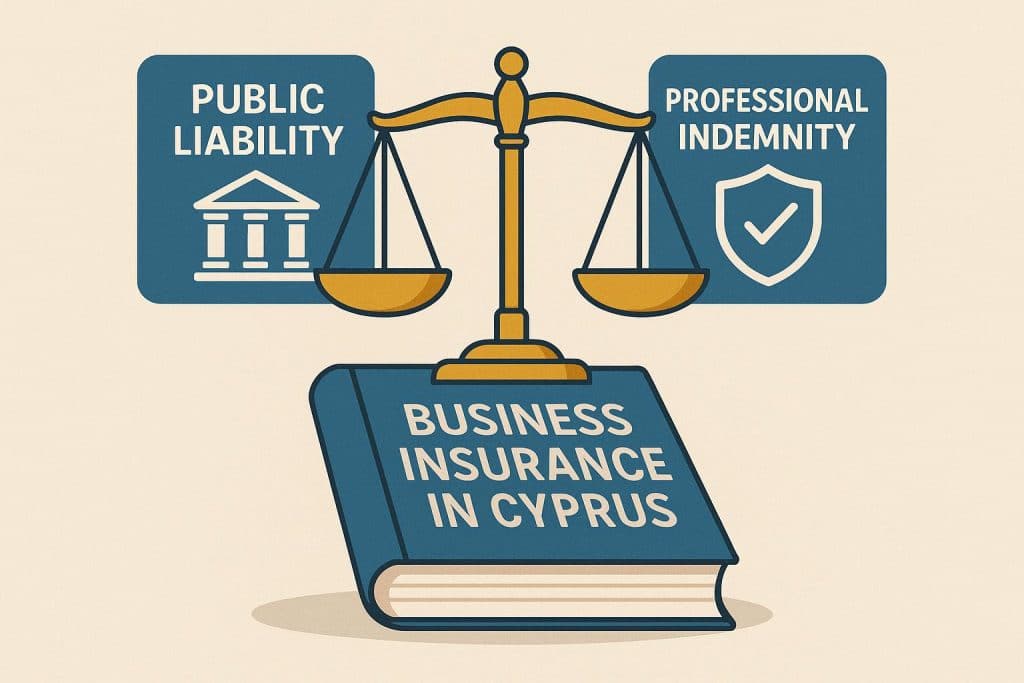 Business insurance concepts showing public liability and professional indemnity in Cyprus context