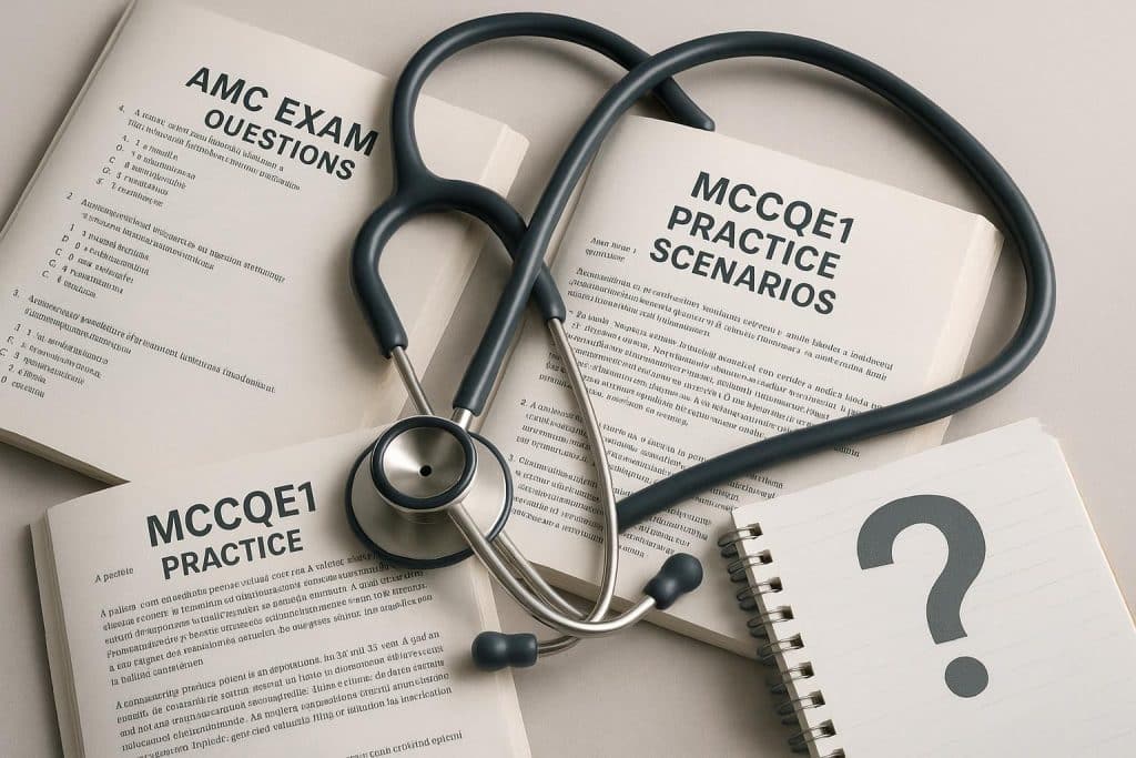 How Accurate and Up-to-Date Are the AMC Exam Questions and MCCQE1 Practice Scenarios in Ace Qbank? Ace Qbank practice scenario interface displaying AMC and MCCQE1 sample questions on a computer screen