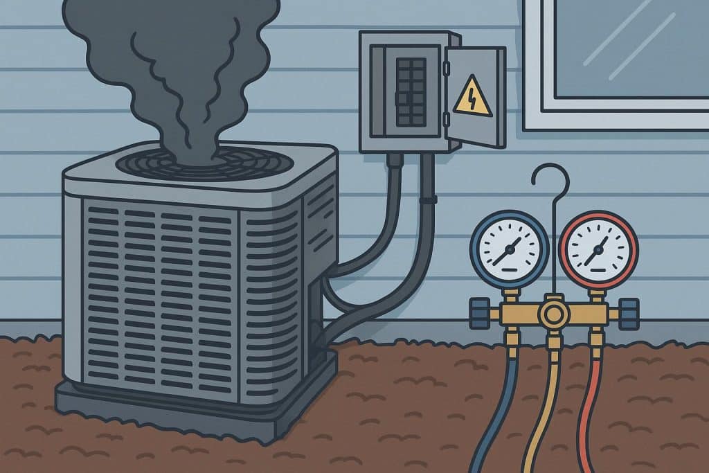 The Most Common Causes of AC Failure and How Repair Helps Broken air conditioner unit with exposed parts illustrating common causes of AC failure and repair