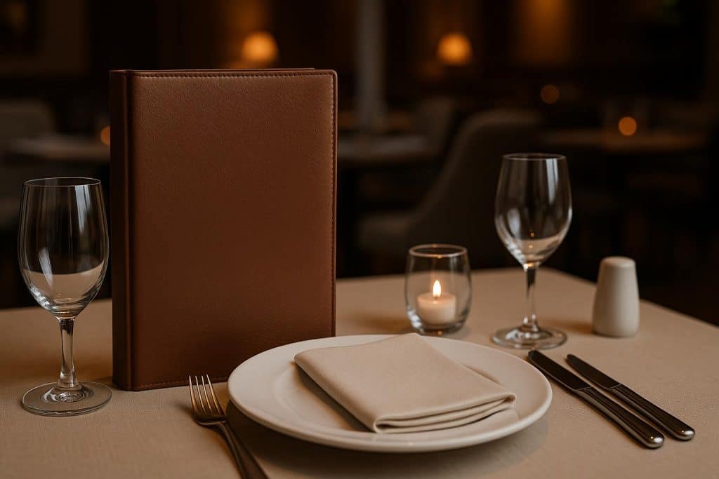 Menu Covers: How Presentation Shapes the Guest Experience Elegant restaurant menu covers displayed on a polished table, enhancing dining ambiance