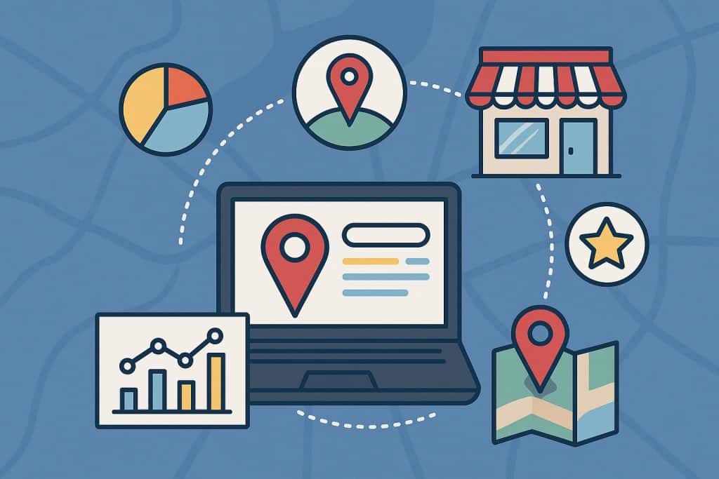 What is Local SEO, and why is it important? Local SEO concept with map pin, search bar, and business location icons for online visibility