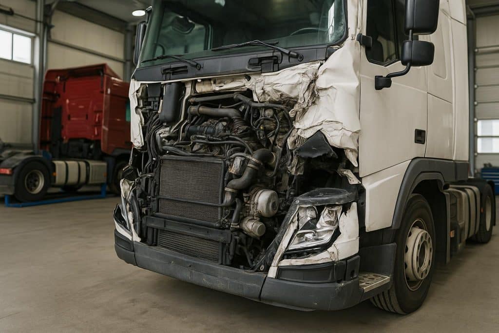 Why Is Expert Truck Smash Repair Crucial After an Accident? Damaged truck undergoing professional smash repair in a workshop after a road accident