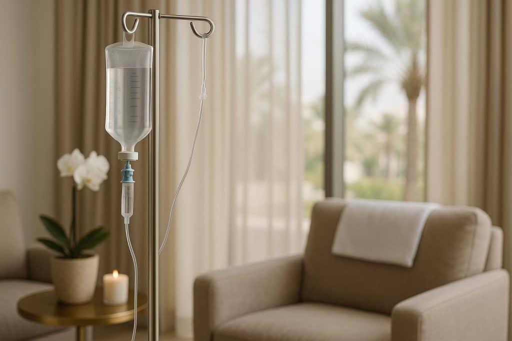 Experience Luxury Wellness: A Complete Guide to IV Drip Therapy in Dubai IV drip therapy setup in a luxury Dubai wellness clinic, highlighting modern health treatments