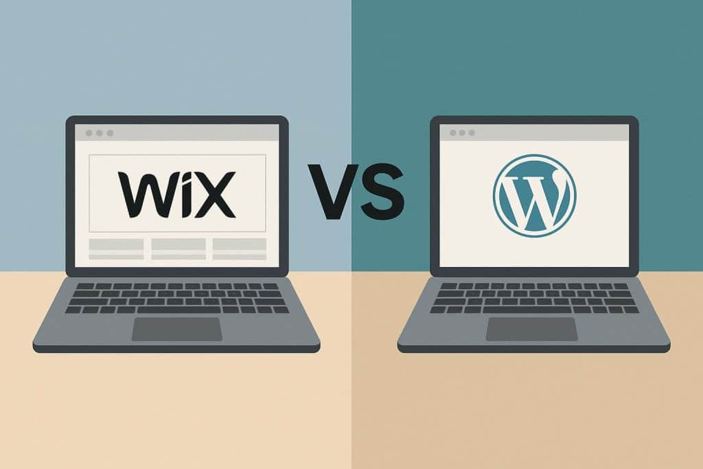 Wix and WordPress logos side by side comparing website builder options for your site