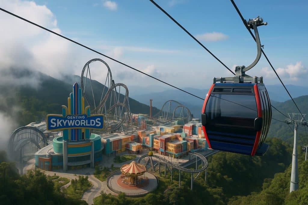 Sky-High Escapade: How to Combine Genting SkyWorlds with the Scenic Cable Car Ride Genting SkyWorlds roller coasters and cable car ride with mountain views in Genting Highlands