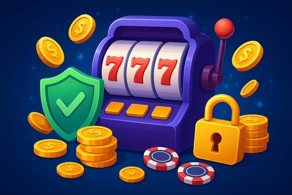 Beginner’s Guide to Playing Online Slot Gacor Safely Colorful online slot gacor machine reels with safe play icons and digital casino background