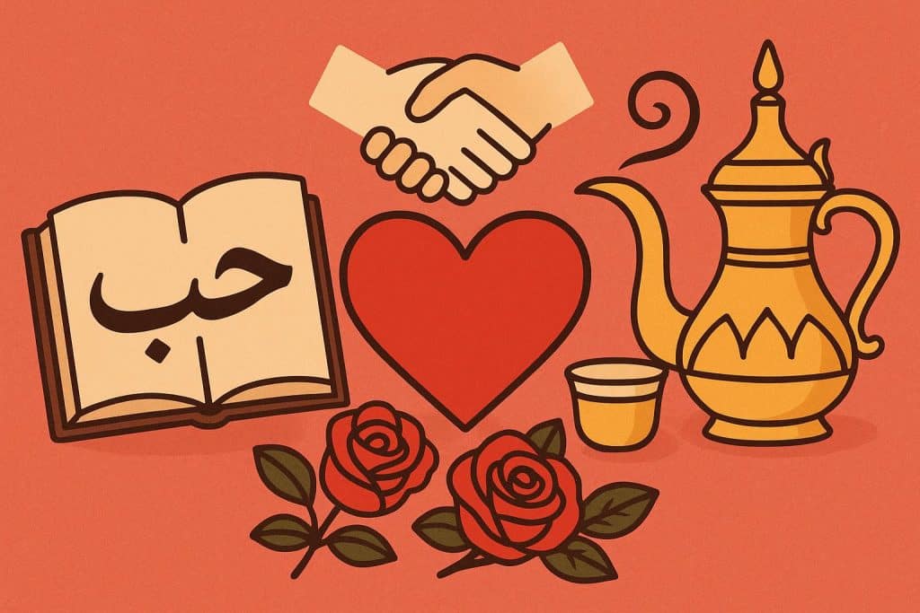Discover How Love Is Expressed in Arabic Culture: From Romance to Friendship Traditional Arabic calligraphy with hearts and decorative elements symbolizing love and friendship