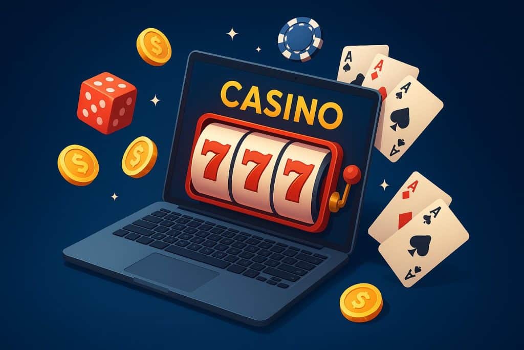 The Rise of Online Gaming: How iGaming is Transforming Digital Entertainment Colorful digital casino interface with slot machines, roulette wheel, and poker chips representing iGaming