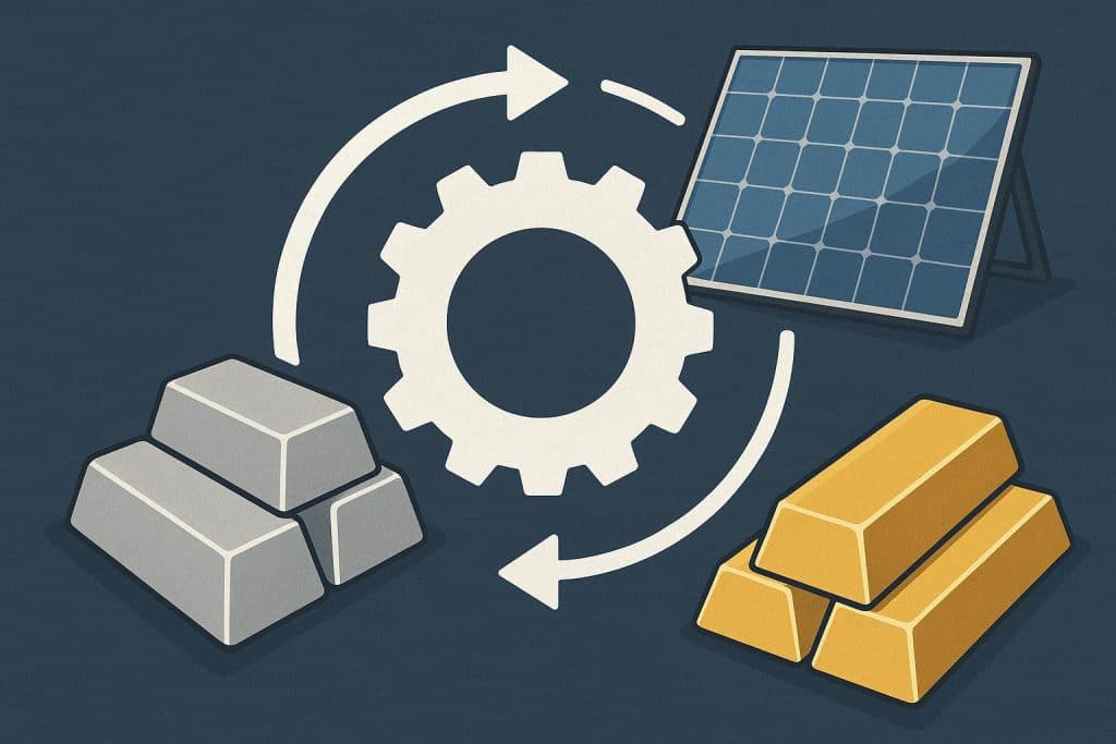 Silver’s 2026 Breakout? The Solar-Demand Flywheel, By-Product Supply Limits, and the Metals Edge Gold/Silver Ratio Playbook Silver bars with solar panels and gold bars, highlighting supply and demand impact on prices