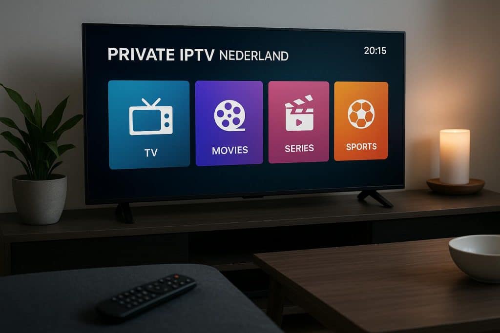 IPTV Kopen – Watch Everything You Love with Private IPTV Nederland Dutch IPTV service interface showing popular TV channels and streaming options for viewers