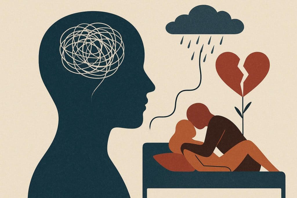 Couple experiencing emotional distance due to stress affecting intimacy and mental health