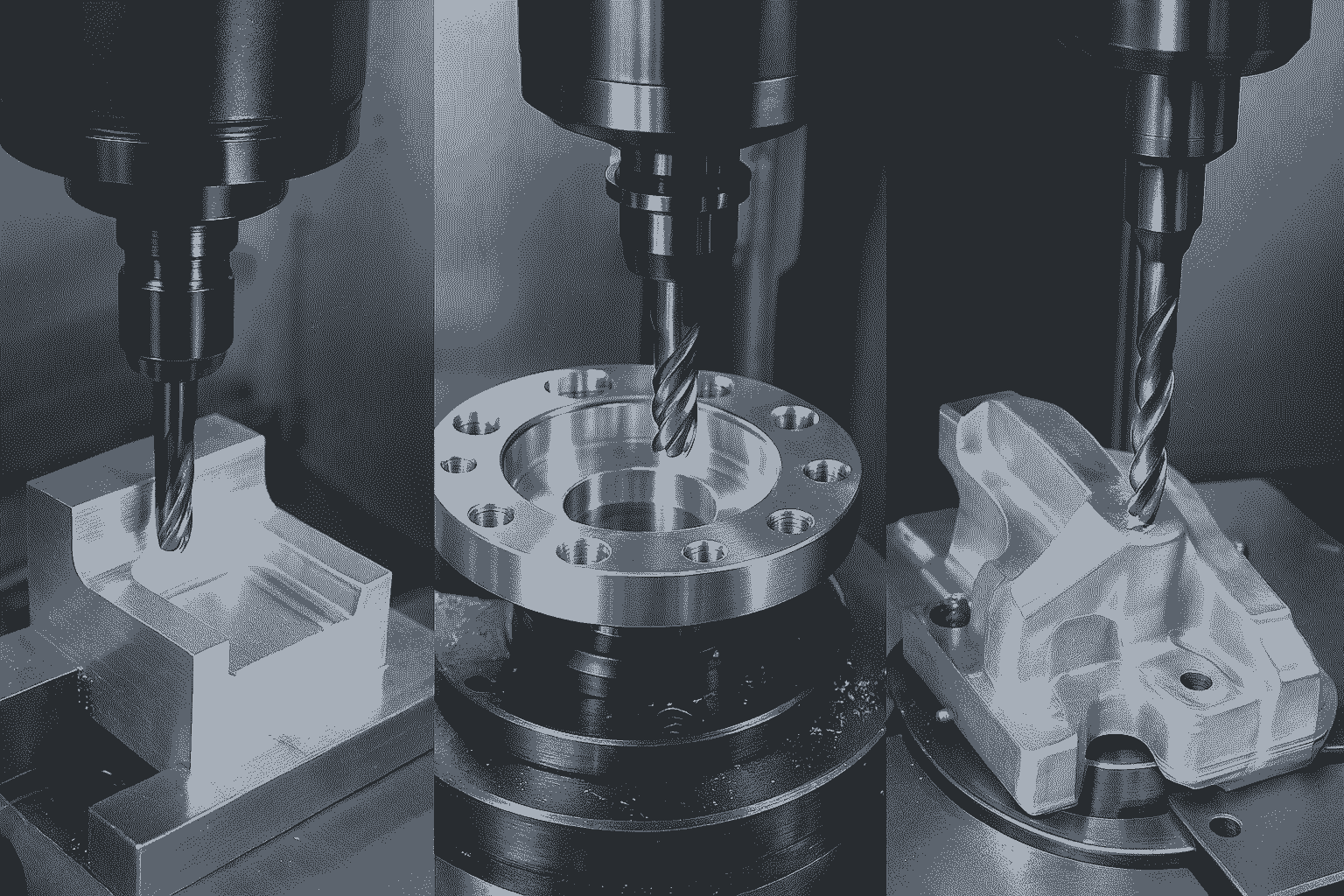 CNC machine operating on multiple metal components with high precision