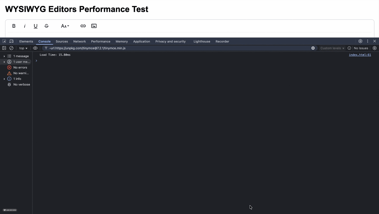 Top WYSIWYG Editors Performance Analysis in Chrome Dev Tools