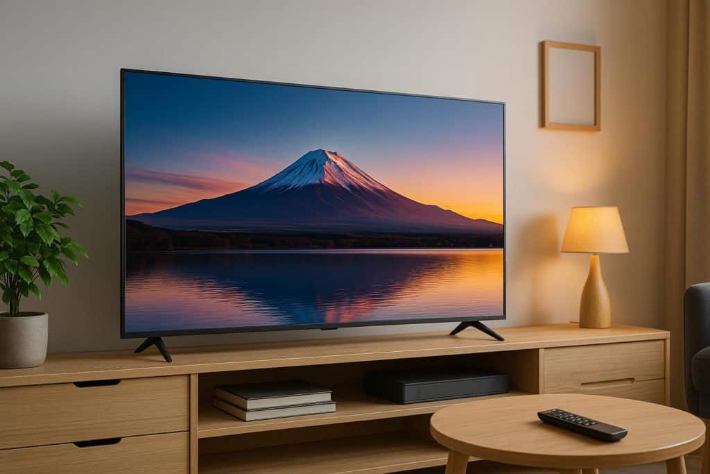 Modern 4K television displayed in a stylish Indian living room, showcasing vibrant visuals
