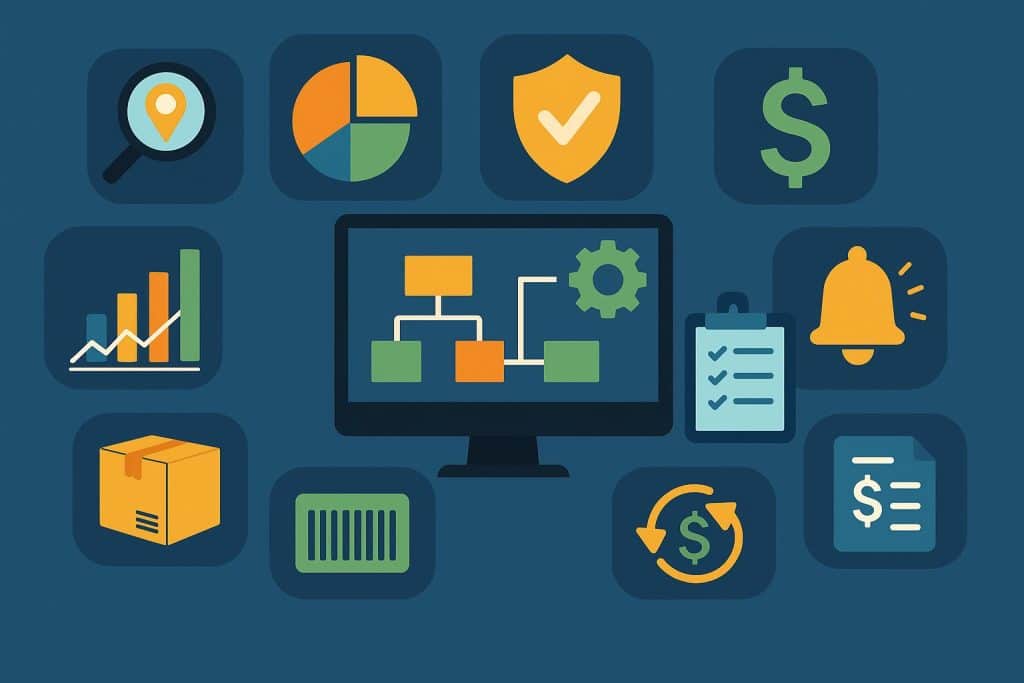 Dashboard of asset management software displaying analytics, inventory, and tracking features