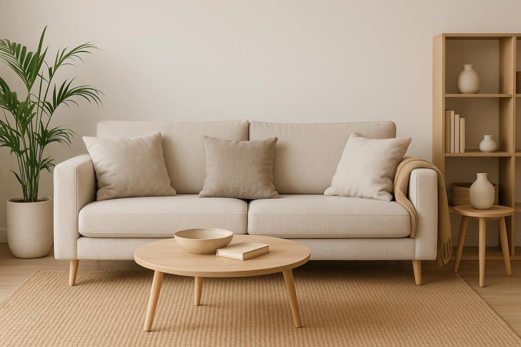 Modern sectional sofa in stylish living room, showcasing versatile furniture choice and cozy decor