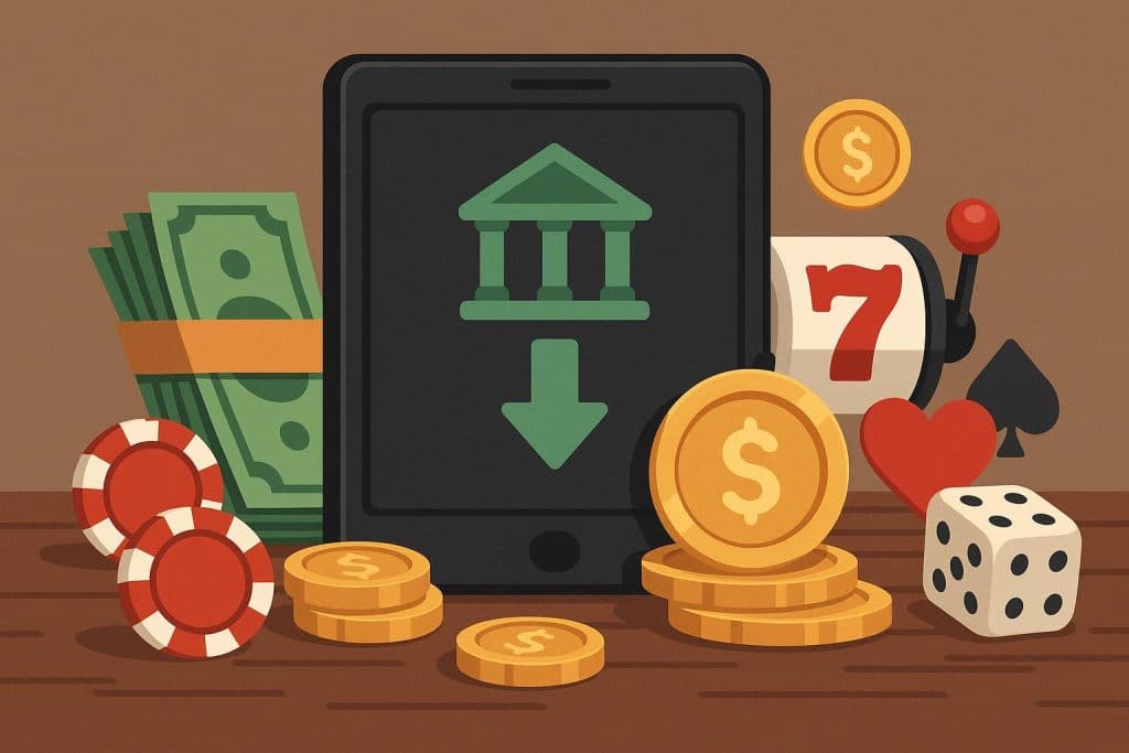 How to Withdraw Your Winnings from Online Gaming Person transferring online casino winnings to bank account via laptop and smartphone.