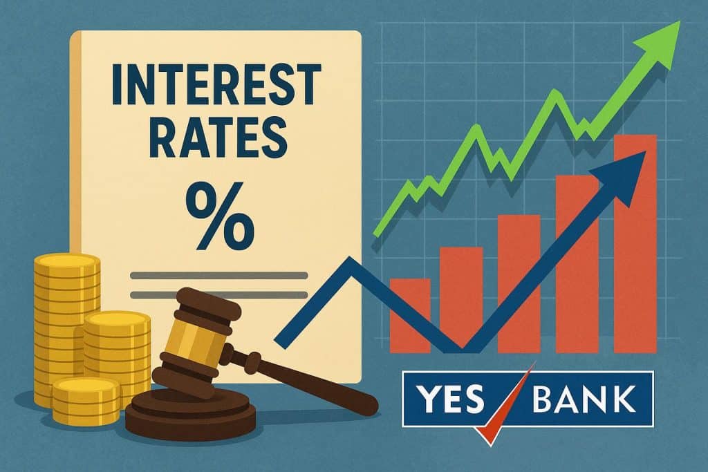 Can Changing MTF Interest Rates Influence Yes Bank Share Price Movements? Here’s What Analysts Think Yes Bank stock chart with arrows indicating impact of MTF interest rate changes on share price