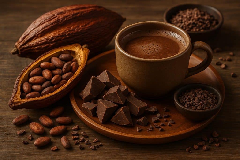 Why Ceremonial Cacao Is Called “The Food of the Gods” Ceremonial cacao beans and traditional drinking vessel highlighting cacao’s sacred cultural significance