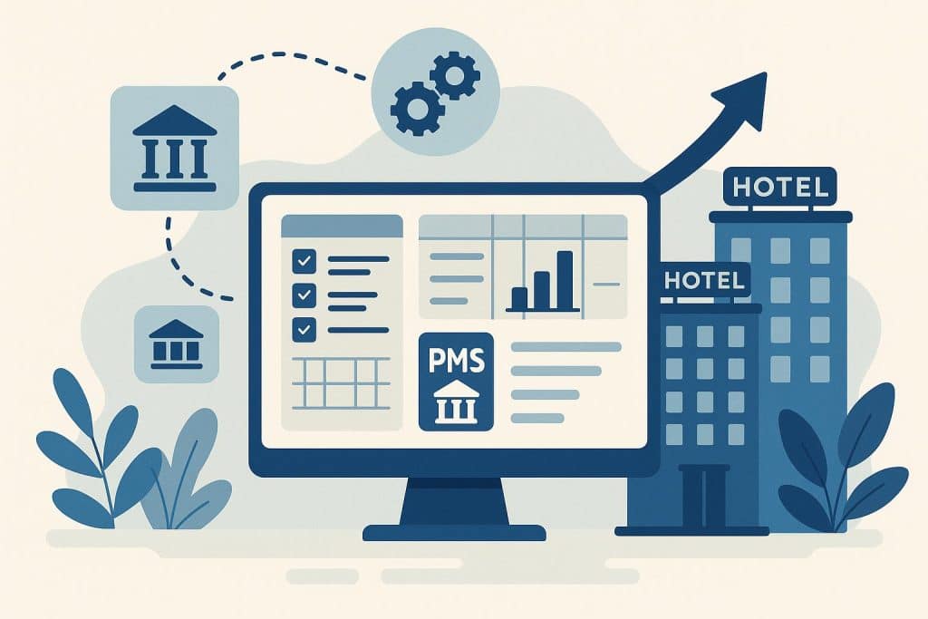 Small Hotels – PMS Integration & the Path to Multi-Property Scale Cloud-based PMS dashboard connecting multiple small hotel properties for streamlined management