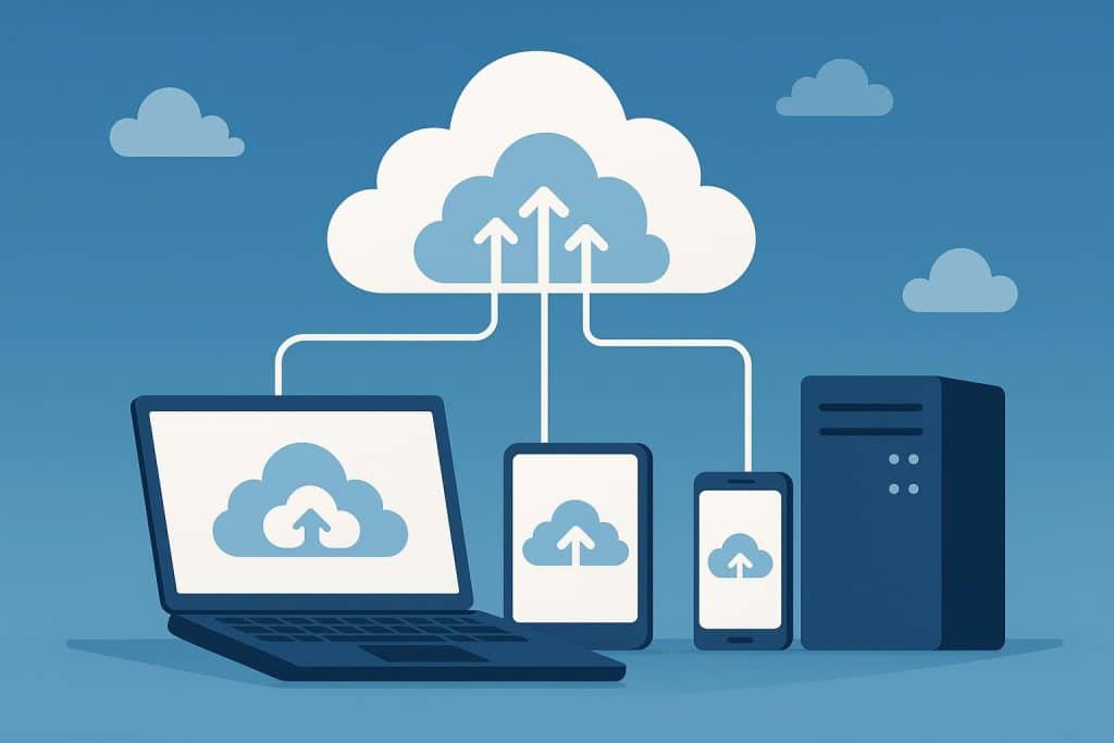 Top 7 Benefits of Switching to Cloud Managed Services for Your Enterprise Cloud managed services concept with digital devices and network icons representing enterprise benefits