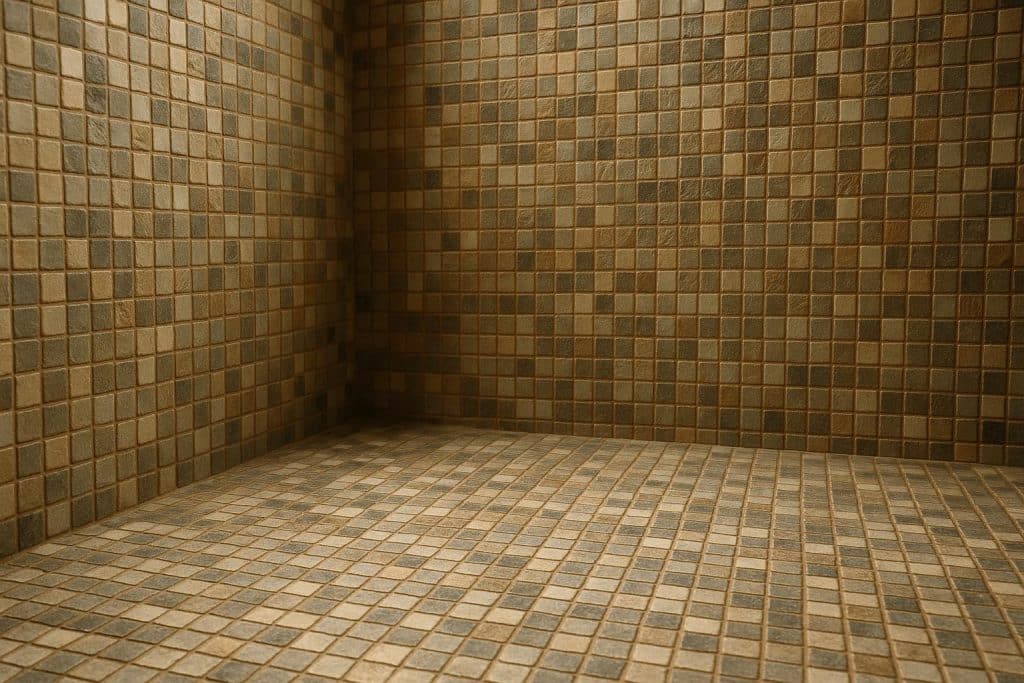 Intricately patterned small tiles showcasing detailed craftsmanship and enhanced room visual depth