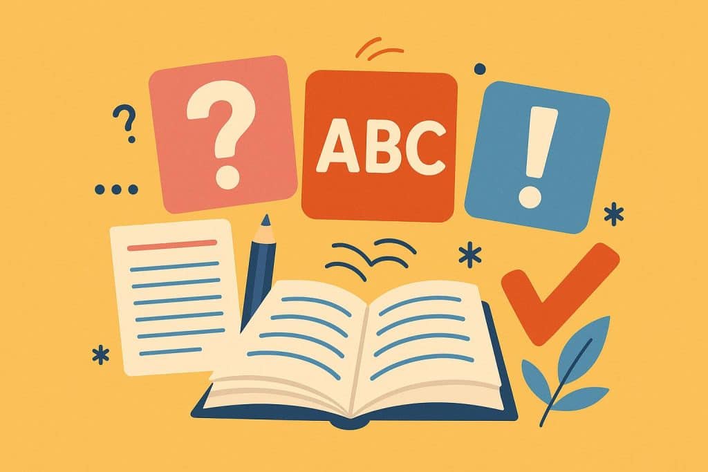 From Rules to Rhythm: Making English Grammar Your Everyday Superpower Open book with grammar notes, pen, and coffee cup symbolizing mastering English grammar skills