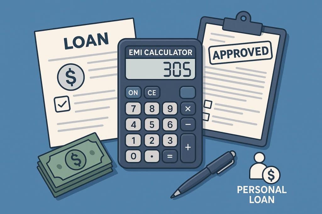 EMI calculator interface displaying loan amount and interest rate for personal loan applications