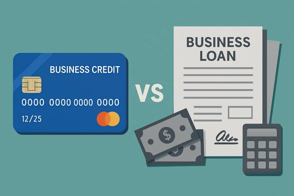 Business credit card and loan application forms side by side on an office desk with paperwork