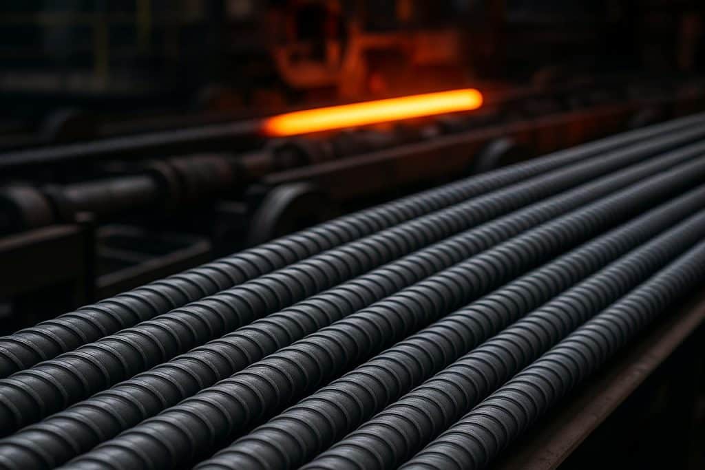 Advanced steel rods in automated manufacturing facility illustrating improved strength and safety