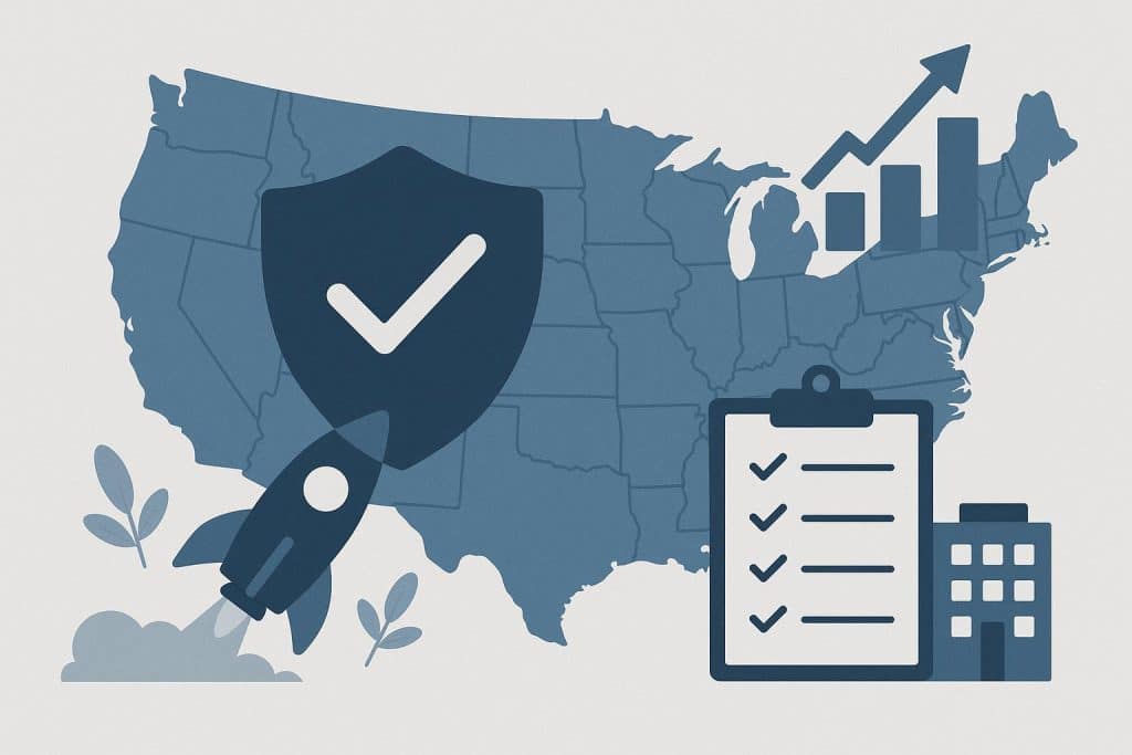 Start-up team selecting national registered agent services for early business compliance