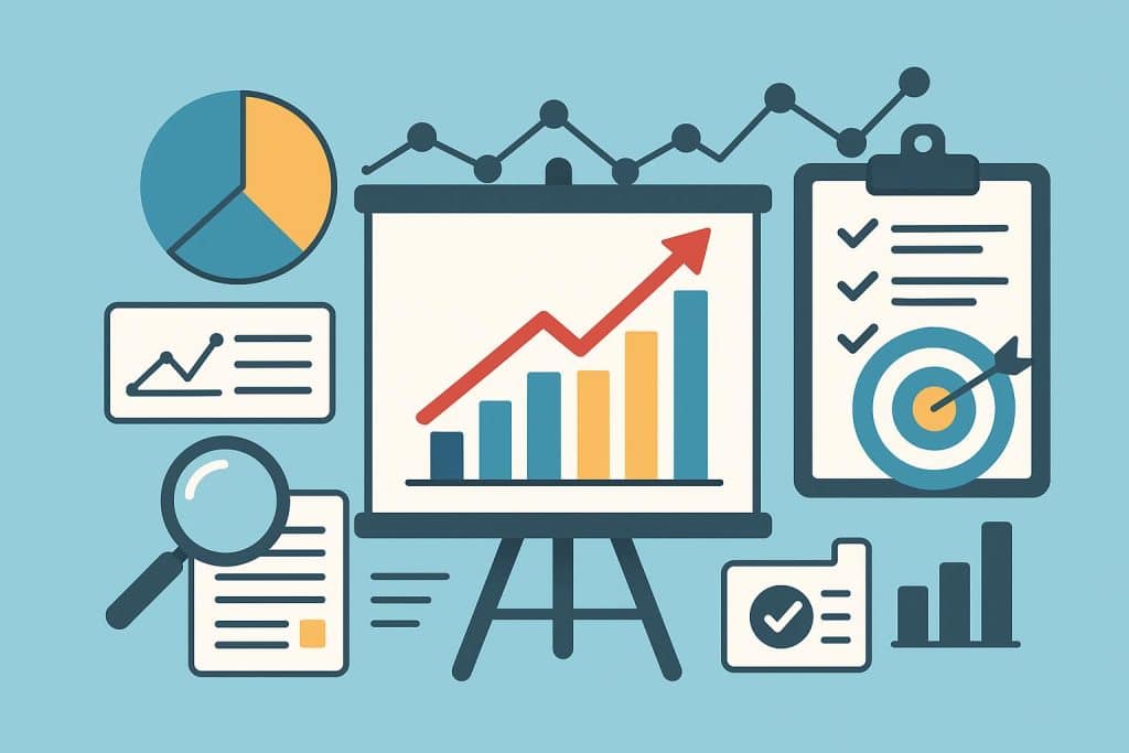 Data-driven digital marketing strategy concept with analytics charts and strategy planning tools