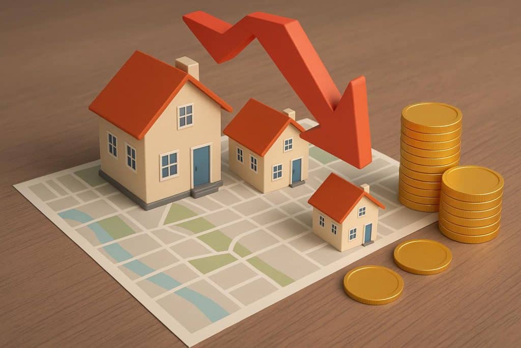 For Sale signs in front of multiple suburban houses representing risks of over-investing in real estate