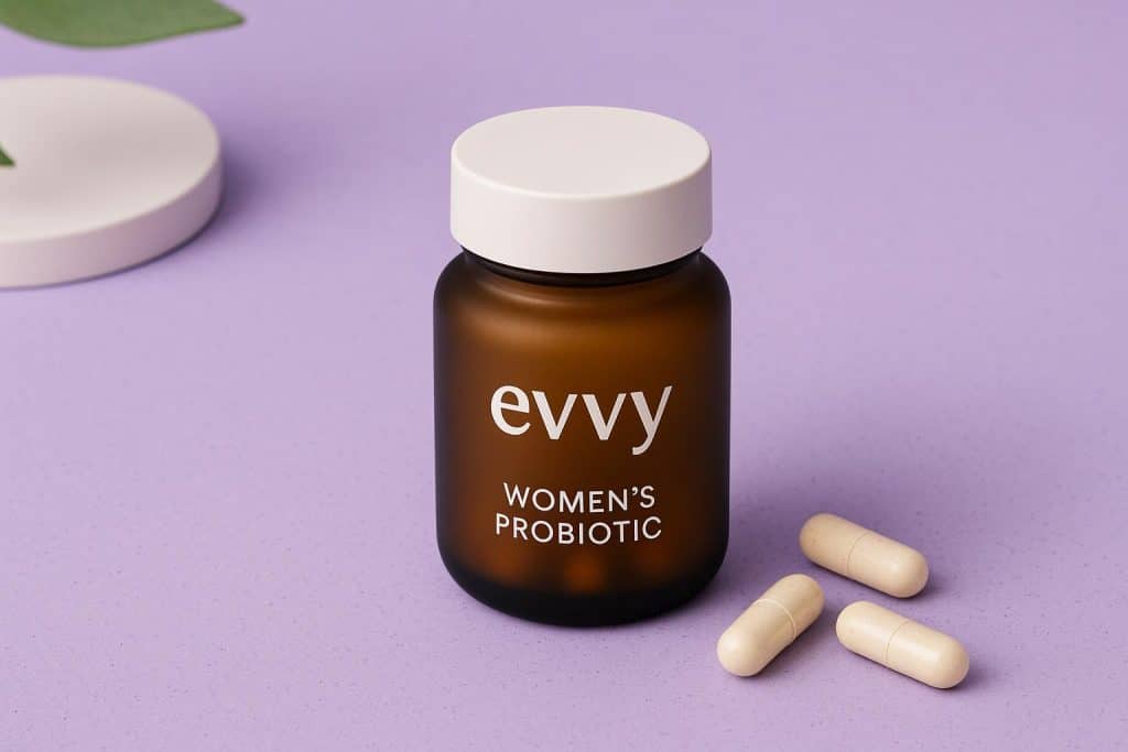 Evvy’s Women’s Probiotic: Benefits, Results & Why It’s Trending in 2025 Evvy Women's Probiotic bottle with supplement capsules highlighting trending health benefits