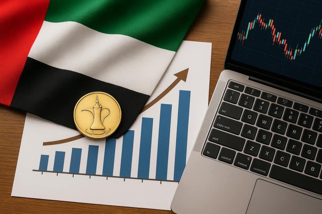5 Best Investment Platforms for Day Traders in the UAE Graph showing stock market trends and digital devices representing investment platforms in the UAE