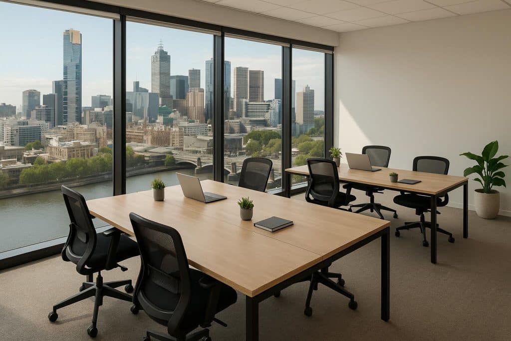 Modern coworking office with flexible hot desking setup in a Melbourne business environment
