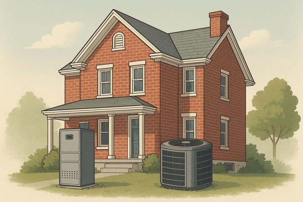 Modern HVAC technician servicing an old home furnace for improved heating and cooling efficiency