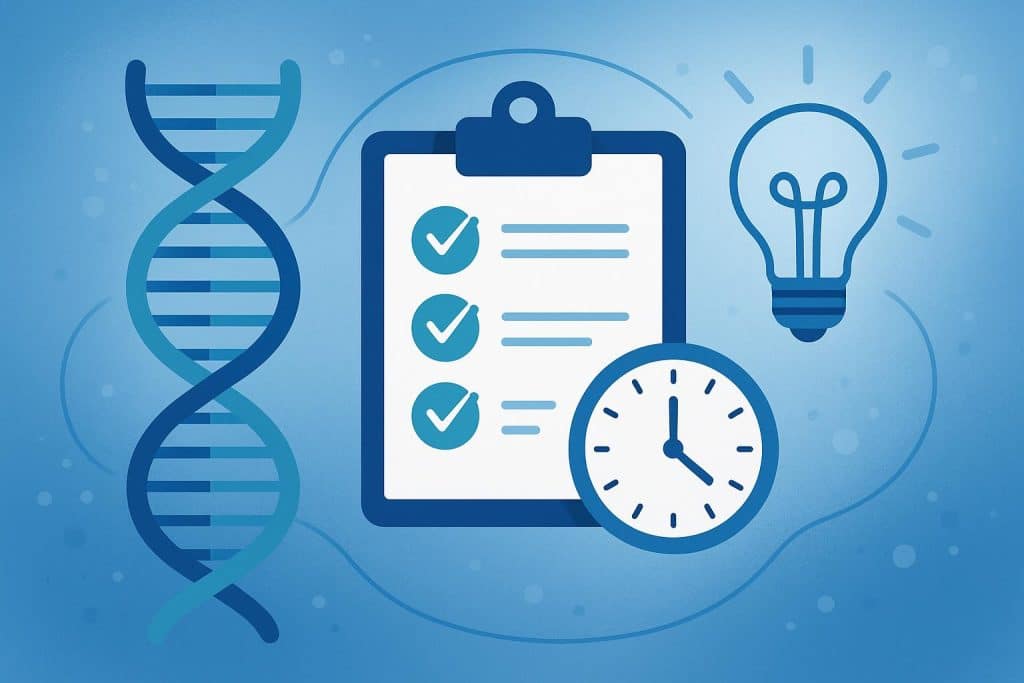 DNA double helix with laboratory equipment representing DNA synthesis accuracy and innovation