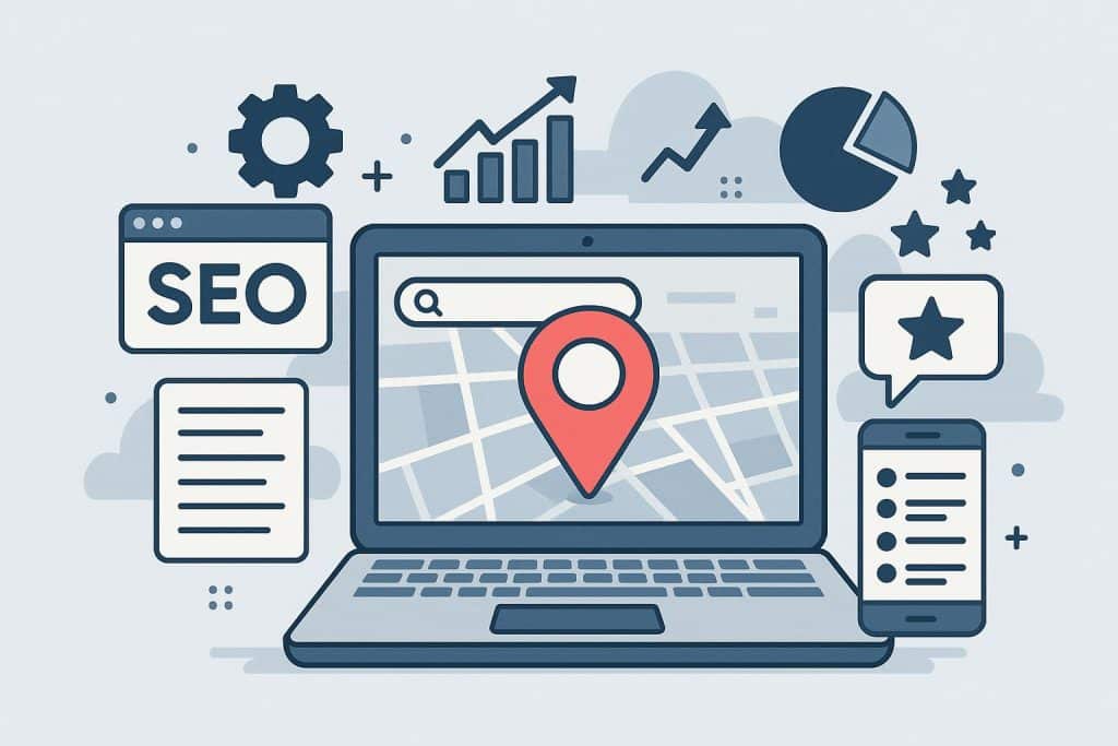 Local SEO strategy illustration highlighting Get-Found’s services to improve local business visibility