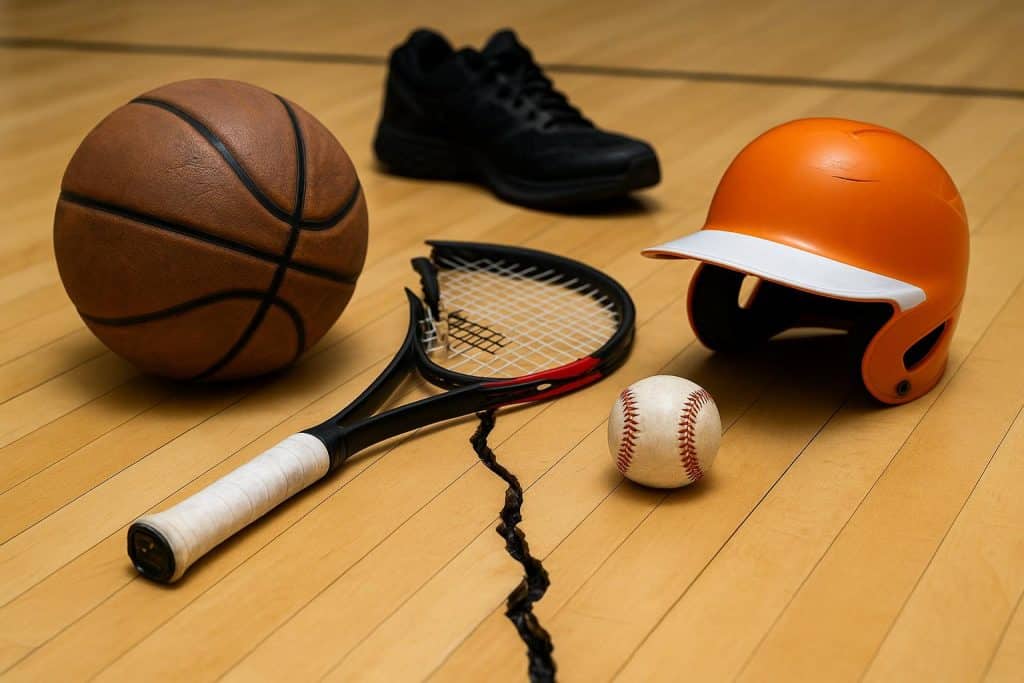 Broken tennis racket on court highlights legal rights after sports equipment failure injury