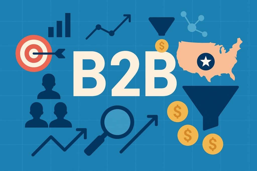 B2B lead generation company logos and network icons representing US business solutions