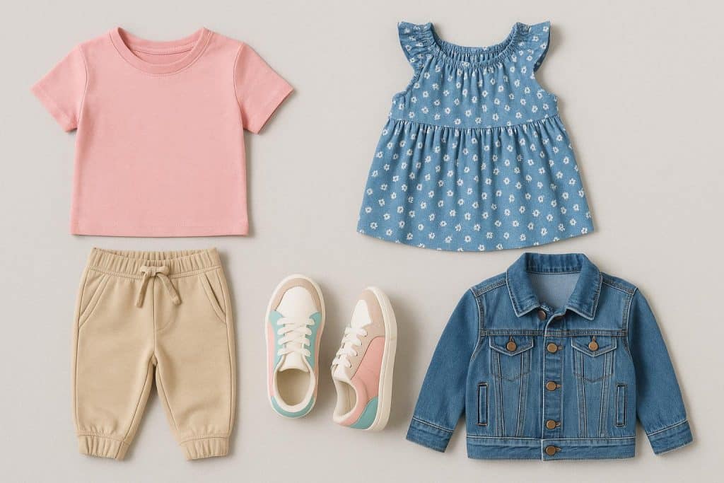 Children wearing fashionable, comfortable outfits suitable for various occasions and seasons